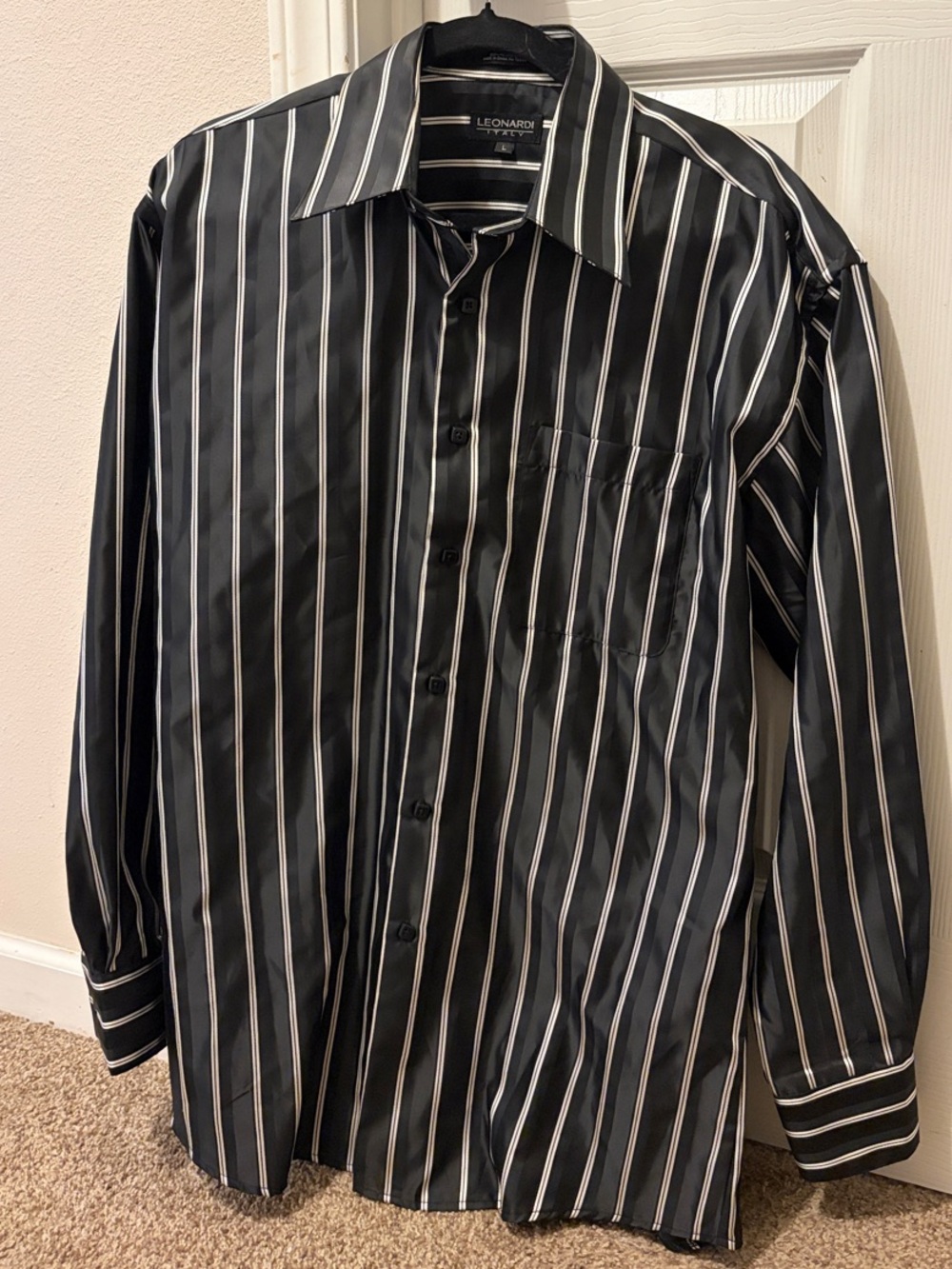 Leonardi Black Striped Long-Sleeve Dress Shirt